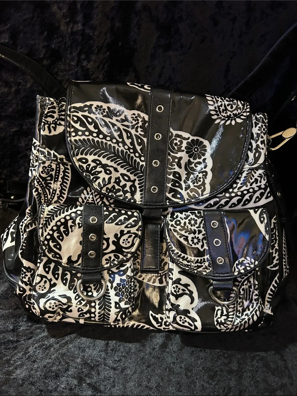 Gigi Hill Black & White Paisley-Print Backpack with Front Pockets